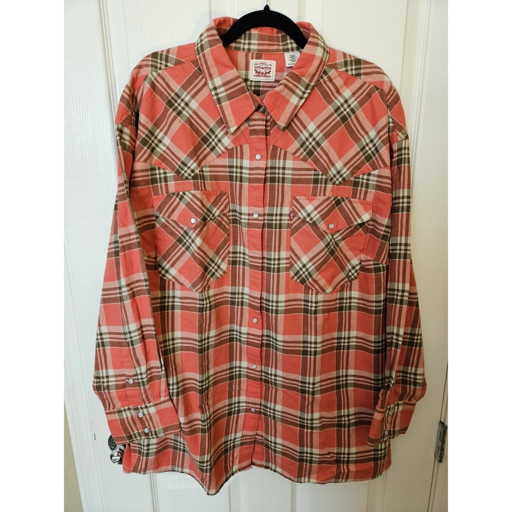 NWT Levi's Women's Western Pearl Snap Buttons Plaid LS Shirt (FLAW), Plus 3X
